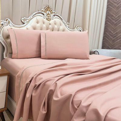 Jogo De Cama Lençol Queen Realce Percal 400 Fios 3 Peças - Rosê