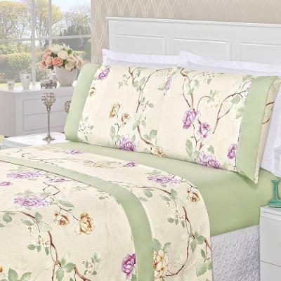 Jogo De Cama Estampado Micropercal 200 Fios Naturale Solteiro 03 Peças - Belle