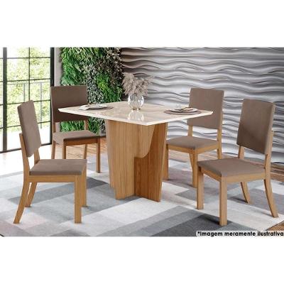 Sala De Jantar Tampo Reto Madeirado com vidro 120x80cm E 4 Cadeiras Nature marrom Amêndoa