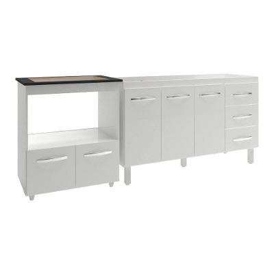 Armário Balcão Gabinete De Pia 140 Cm Carine E Balcão Para Fogão Cooktop 4 Bocas E Forno Elétrico Evelyn Branco