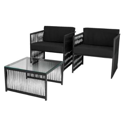 Conjunto De 2 Poltronas E Mesa De Centro Quadrada Com Tampo Preto/preto