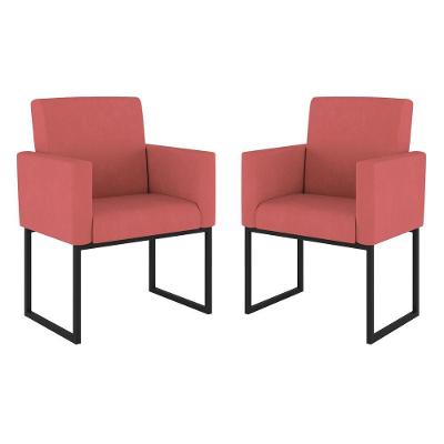 Kit 02 Cadeiras Poltronas Sala Quarto Base De Ferro Preto Rosa