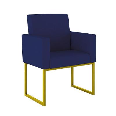 Cadeira Poltrona Decorativa Base De Ferro Reforçada Dourado Azul Marinho