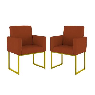 Kit 02 Cadeiras Poltronas Sala Quarto Base De Ferro Dourada Terracota
