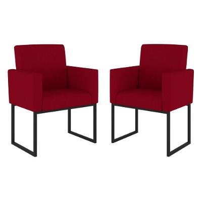 Kit 02 Cadeiras Poltronas Sala Quarto Base De Ferro Preto Vermelho