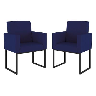 Kit 02 Cadeiras Poltronas Sala Quarto Base De Ferro Preto Azul Marinho