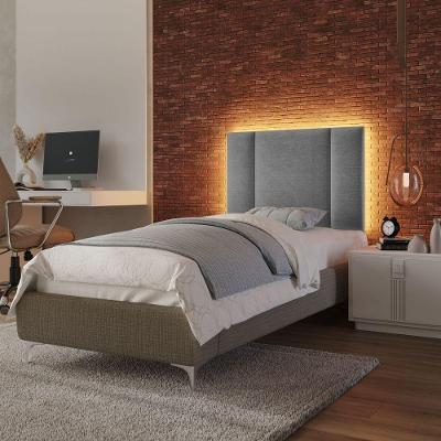 Cabeceira Estofada Cama Box Solteiro Com Led Splend 90 Cm Linho Cinza