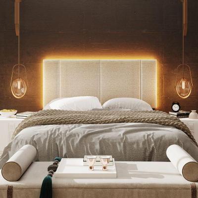 Cabeceira Estofada Iluminação Led Stella Cama Box Casal 140 Cm Linho Bege