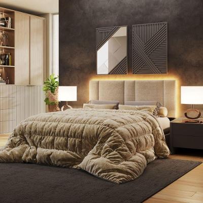 Cabeceira Estofada Cama Casal Queen Size Led Splend 160 Cm Linho Bege