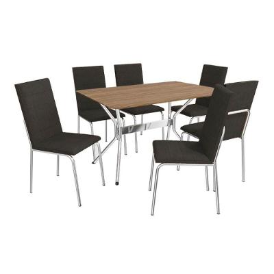Sala De Jantar Loire com Tampo De Madeira 1.36 Cm + 6 Cadeiras Cromada Preto