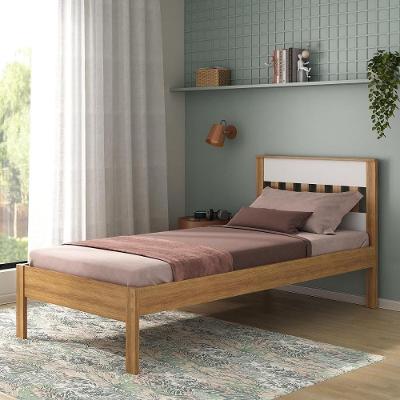 Cama De Solteiro Para Colchão 88 X 188 Cm Multimóveis Amêndoa Branco