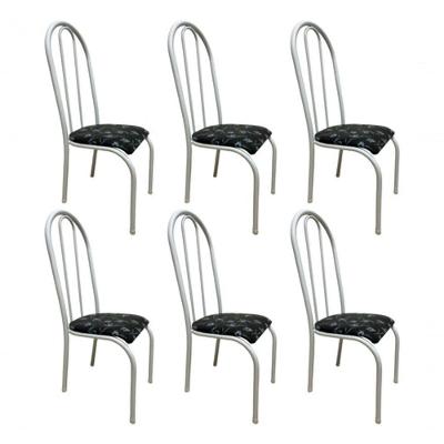 Kit 6 Cadeira Sala Jantar Aço Tubolar Cozinha Corino Junco Cor Do Assento:preto Florido