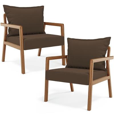 Kit 02 Poltronas Decorativa Para Sala De Estar Alícia B04 Suede Marrom