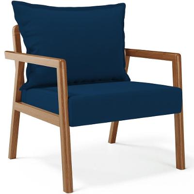 Poltrona Decorativa Para Sala De Estar E Living Alícia B04 Suede Azul Marinho