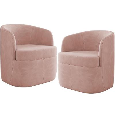 Kit 02 Poltronas Decorativa Giratória Para Sala De Estar Siena K01 Veludo Rosê - Lyam Decor