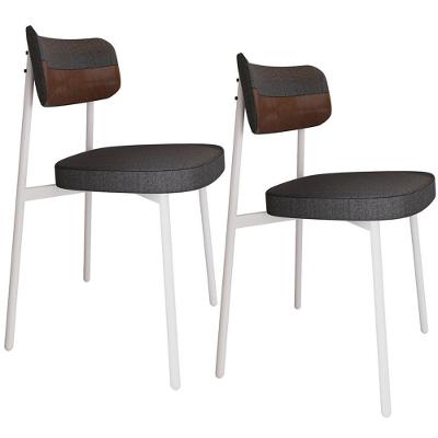 Kit 02 Cadeiras Estofada Para Sala De Jantar Astrid Branco C01 Linho Preto Courino Whisky - Lyam Decor