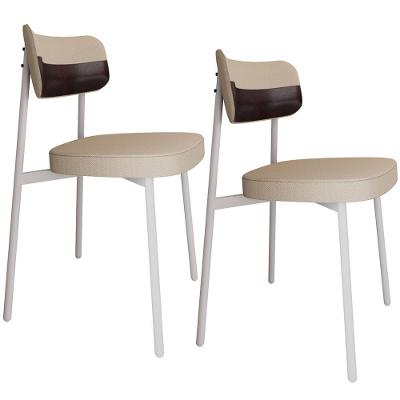 Kit 02 Cadeiras Estofada Para Sala De Jantar Astrid Branco C01 Linho Areia Courino Café - Lyam Decor
