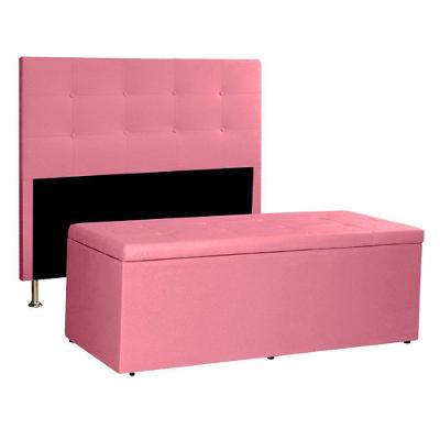 Kit Cabeceira E Calçadeira Baú King 1,95m Berlim Suede Rosa - Pallazio