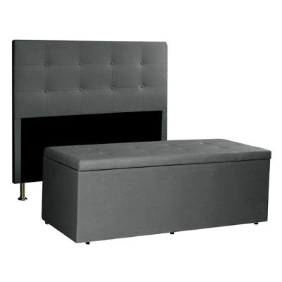 Kit Cabeceira E Calçadeira Baú Solteiro 0,90m Berlim Suede Cinza - Pallazio