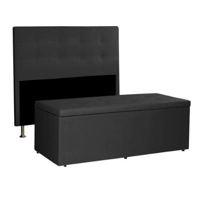 Kit Cabeceira E Calçadeira Baú Solteiro 0,90m Berlim Suede Preto - Pallazio