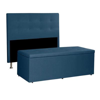 Kit Cabeceira E Calçadeira Baú King 1,95m Berlim Suede Azul Marinho - Pallazio