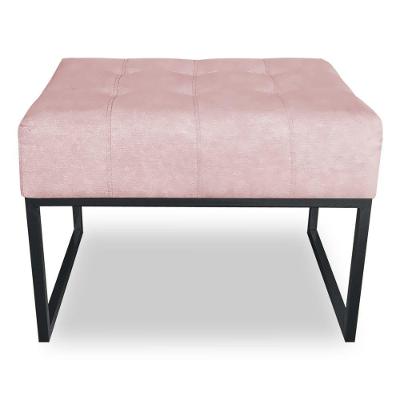 Puff Lisa Suede Base Metálica Industrial Preto - Pallazio Cor Rosa Bebê