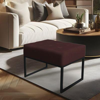 Puff Lisa Suede Base Metálica Industrial Preto - Pallazio Cor Marsala