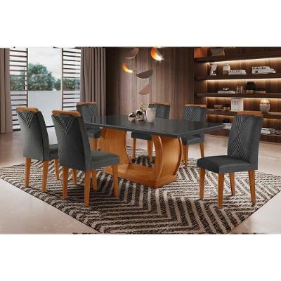 Sala De Jantar Jade Tampo C- Vidro Curvo 180x90 E 6 Cadeiras Imbuia-veludo Grafite Rufato