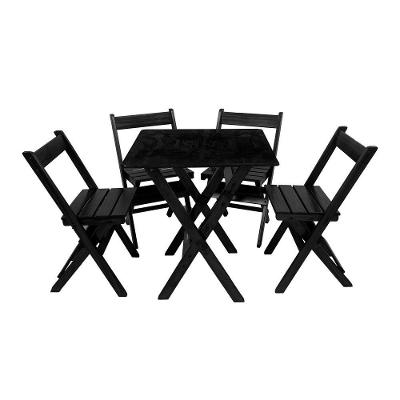 Conjunto Mesa Dobrável 60x60cm Com 4 Cadeiras Em Madeira Maciça - Preto - Preto