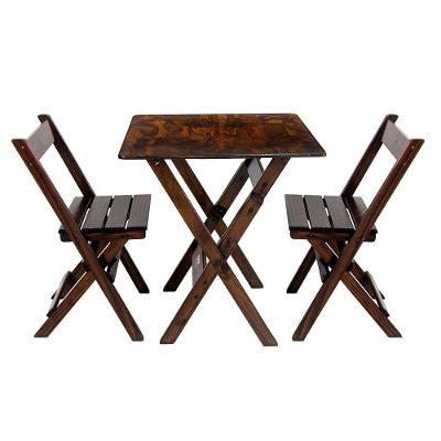 Conjunto Mesa Dobrável 60x60cm Com 2 Cadeiras Em Madeira Maciça - Imbuia - Marrom
