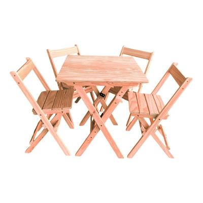 Conjunto Mesa Dobrável 70x70 Com 4 Cadeiras Em Madeira Maciça - Cru - Bege