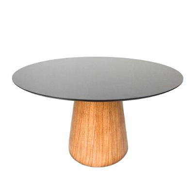 Mesa De Jantar Cone Redonda 90 Cm Base Madeira Freijó Tampo Laqueado Cor Preto