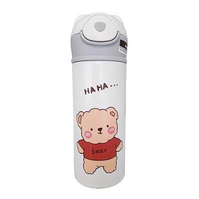 Garrafa Térmica Infantil Branca 420ml Com Tampa De Ursinho E Canudo Para Bebidas Quentes E Frias