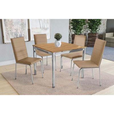 Sala De Jantar Reno com Tampo De Madeira 90cm + 4 Cadeiras Cromada capuccino