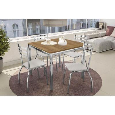 Sala de Jantar Completa Reno c/ Tampo de Madeira 90cm + 4 Cadeiras Portugal Cromada/Branco 106 - Kappesberg
