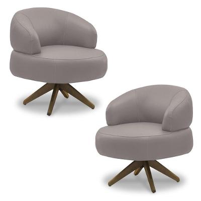 Kit 2 Poltronas Decorativas Katy Sala De Estar Base Giratória Em Madeira Couro Avelã G88 - Gran Belo