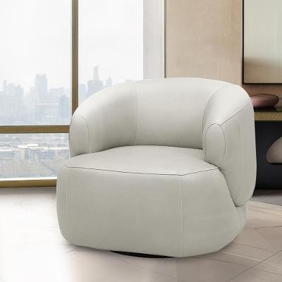 Poltrona Decorativa Verona Sala De Estar Base Giratória Em Aço Couro Off White G88 - Gran Belo