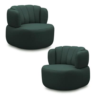 Kit 2 Poltronas Decorativas Mariele Sala De Estar Base Giratória Aço Couro Verde Musgo