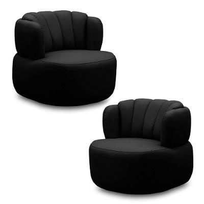 Kit 2 Poltronas Decorativas Mariele Sala De Estar Base Giratória Em Aço Couro Preto G88 - Gran Belo