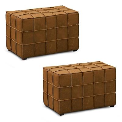 Kit 2 Puffs Decorativos Augusto 70cm Sala De Estar Couro Caramelo Manchado G88 - Gran Belo