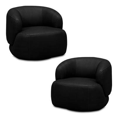 Kit 2 Poltronas Decorativas Verona Sala De Estar Base Giratória Em Aço Couro Preto G88 - Gran Belo