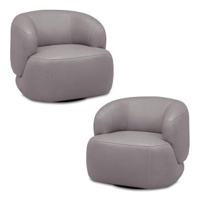 Kit 2 Poltronas Decorativas Verona Sala De Estar Base Giratória Em Aço Couro Avelã G88 - Gran Belo