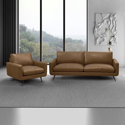 Conjunto Sala De Estar Paloma 1 Sofá 2 Lugares 183cm 1 Poltrona Couro Marrom Claro Manchado