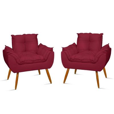 Kit 02 Cadeiras Poltronas Opala Suede Promoção Black Marsala