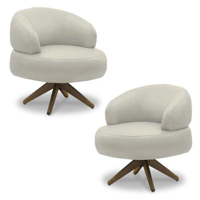 Kit 2 Poltronas Decorativas Katy Sala De Estar Base Giratória Em Madeira Couro Bege G88 - Gran Belo