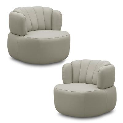 Kit 2 Poltronas Decorativas Mariele Sala De Estar Base Giratória Em Aço Couro Bege G88 - Gran Belo