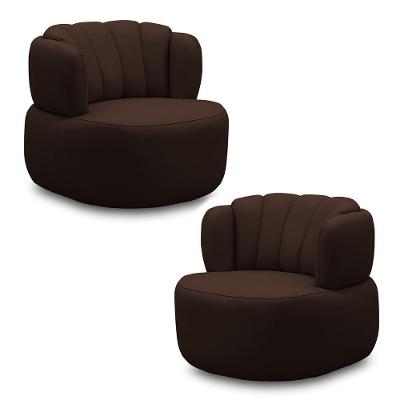 Kit 2 Poltronas Decorativas Mariele Sala De Estar Base Giratória Aço Couro Marrom Chocolate