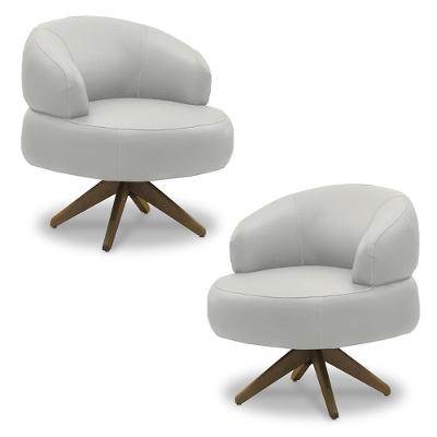 Kit 2 Poltronas Decorativas Katy Sala De Estar Base Giratória Madeira Couro Off White