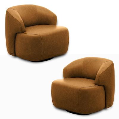 Kit 2 Poltronas Decorativas Charlote Sala De Estar Base Giratória Em Aço Couro Caramelo Manchado G88 - Gran Belo