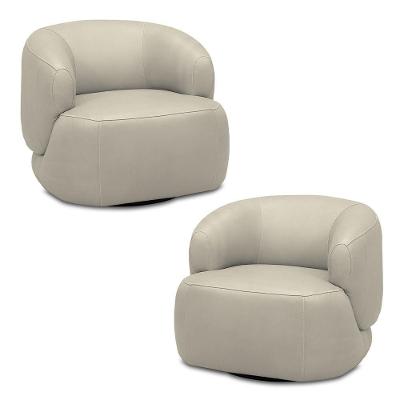 Kit 2 Poltronas Decorativas Verona Sala De Estar Base Giratória Em Aço Couro Bege G88 - Gran Belo